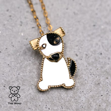 Load image into Gallery viewer, Designer Black White Dog Mother of Pearl &amp; Black Agate Necklace 18k Yellow Gold