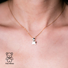 Load image into Gallery viewer, Designer Black White Dog Mother of Pearl &amp; Black Agate Necklace 18k Yellow Gold