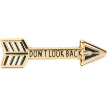 Load image into Gallery viewer, Don't Look Back Arrow Enamel Pin in Gold on Gift Card