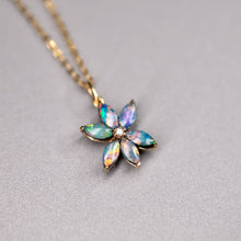 Load image into Gallery viewer, Water Lily Doublet Opal Diamond Pendant Necklace 14K Yellow Gold