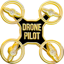 Load image into Gallery viewer, PBX-005-K Gold UAS FAA Commercial Drone Pilot pin with spinning propellers