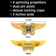 Load image into Gallery viewer, BL4-005 Gold Full size UAS FAA Commercial Drone Pilot Wings pin with spinning propellers