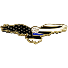 Load image into Gallery viewer, PBX-006-B Bald Eagle Thin Blue Line Police American Flag Cloisonné pin with dual pin posts