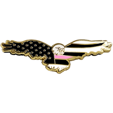 Load image into Gallery viewer, PBX-006-F Bald Eagle Thin Pink Line Breast Cancer Awareness American Flag Cloisonné pin with dual pin posts