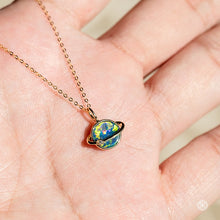 Load image into Gallery viewer, Earth Moon Design Doublet Opal &amp; Diamond Pendant Necklace 14K Yellow Gold