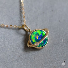 Load image into Gallery viewer, Earth Moon Design Doublet Opal &amp; Diamond Pendant Necklace 14K Yellow Gold
