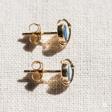 Load image into Gallery viewer, Earth Moon Design Australian Doublet Opal &amp; Diamond Stud Earrings 18K Yellow Gold