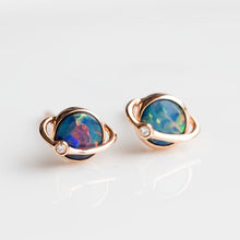 Load image into Gallery viewer, Earth Moon Design Australian Doublet Opal &amp; Diamond Stud Earrings 18K Yellow Gold