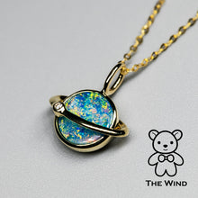 Load image into Gallery viewer, Earth Moon Design Doublet Opal &amp; Diamond Pendant Necklace 14K Yellow Gold