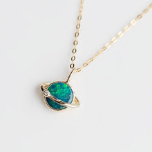 Load image into Gallery viewer, Earth Moon Design Doublet Opal &amp; Diamond Pendant Necklace 14K Yellow Gold