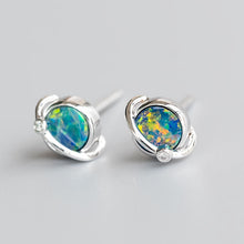 Load image into Gallery viewer, Earth Moon Design Australian Doublet Opal &amp; Diamond Stud Earrings 18K White Gold