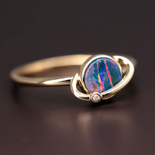 Load image into Gallery viewer, Earth and Moon Design Doublet Opal &amp; Diamond Ring 18K Yellow Gold