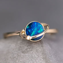 Load image into Gallery viewer, Earth and Moon Design Doublet Opal &amp; Diamond Ring 18K Yellow Gold