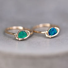 Load image into Gallery viewer, Earth and Moon Design Doublet Opal &amp; Diamond Ring 18K Yellow Gold