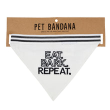 Load image into Gallery viewer, Eat Bark Repeat Pet Bandana in White | Cotton Animal Pet Accessory | 9" x 6"