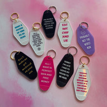 Load image into Gallery viewer, Eat Hot Chip and Lie Motel Style Keychain in White