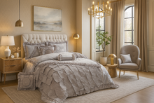 Load image into Gallery viewer, Tache Satin Ruffle Floral Lace Silver Rose Petals Comforter Set (HYZ102)