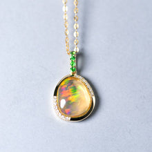 Load image into Gallery viewer, Elegant Fire Opal, Diamond Tsavorite Necklace 18K Yellow Gold