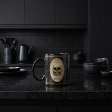 Load image into Gallery viewer, Elixir Of Long Life Eternal Youth Large Stoneware Skull Coffee Mug | Holds 20 oz.