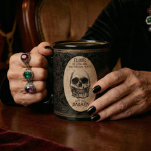 Load image into Gallery viewer, Elixir Of Long Life Eternal Youth Large Stoneware Skull Coffee Mug | Holds 20 oz.