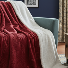 Load image into Gallery viewer, Tache Solid Embossed Merlot Red Reversible Sherpa Throw Blanket (62087)