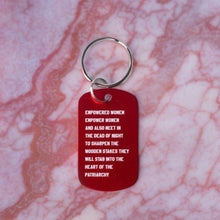 Load image into Gallery viewer, Empowered Women Empower Women And Also Meet in the Dead of Night Feminist Dog Tag Keychain in Red with Silver Lettering