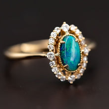 Load image into Gallery viewer, Engagement Ring: Australian Black Opal and Diamond in 18K Yellow Gold