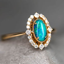 Load image into Gallery viewer, Engagement Ring: Australian Black Opal and Diamond in 18K Yellow Gold