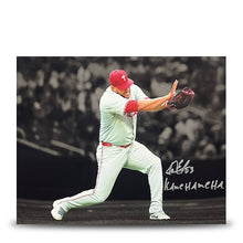 Load image into Gallery viewer, Carlos Estevez Pose Autographed Philadelphia Phillies 11x14 Blackout Photo - Kamehameha Inscription