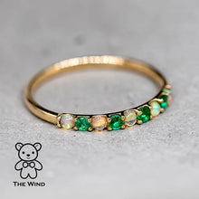 Load image into Gallery viewer, Eternity Australian Solid Opal &amp; Tsavorite Ring 18K Yellow Gold Wedding Band