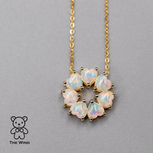 Load image into Gallery viewer, Eternity Heart Australian Crystal Opal Circle Necklace Pendant 14K Yellow Gold