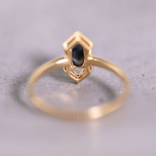 Load image into Gallery viewer, Ethereal Prism - Halo Diamond Black Opal Engagement Ring 18K Yellow Gold
