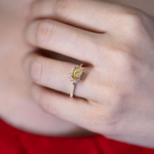 Load image into Gallery viewer, Exquisite Fire Opal Halo Diamond Engagement Ring 18K Yellow Gold