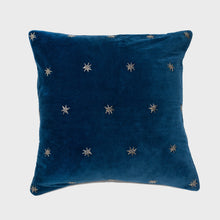 Load image into Gallery viewer, Embroidered star pillow, navy cotton velvet