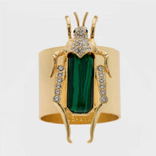 Load image into Gallery viewer, Grasshopper napkin rings, faux malachite, set of two