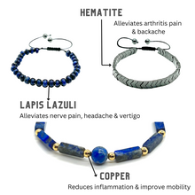 Load image into Gallery viewer, Lapis Lazuli &amp; Hematite Pain Relief Bracelet Pack (Set Of 3)