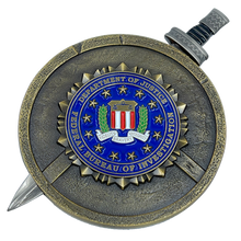 Load image into Gallery viewer, EL10-004 FBI Special Agent intel Analyst Shield with removable Sword Challenge Coin Set Federal Bureau of Investigations