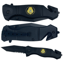 Load image into Gallery viewer, FDLE collectible 3-in-1 Police Tactical Rescue knife tool with Seatbelt Cutter, Steel Serrated Blade, Glass Breaker Special Agent