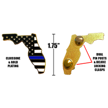 Load image into Gallery viewer, HH-021 Florida Thin Blue Line Police Pin with 2 pin posts and deluxe clasps