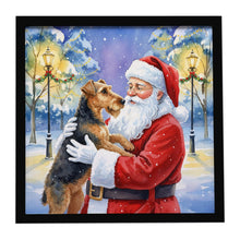 Load image into Gallery viewer, Airedale Terrier with Santa Claus Framed Metal Print