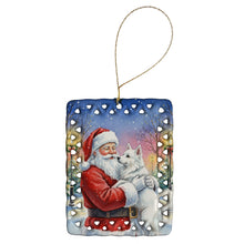 Load image into Gallery viewer, American Eskimo with Santa Claus Porcelain Ornament