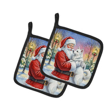 Load image into Gallery viewer, American Eskimo with Santa Claus Pair of Pot Holders