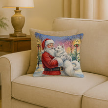 Load image into Gallery viewer, American Eskimo with Santa Claus Throw Pillow
