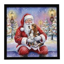 Load image into Gallery viewer, Basset Hound with Santa Claus Framed Metal Print
