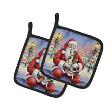 Load image into Gallery viewer, Basset Hound with Santa Claus Pair of Pot Holders