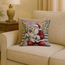 Load image into Gallery viewer, Bearded Collie with Santa Claus Throw Pillow