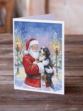 Load image into Gallery viewer, Bernedoodle with Santa Claus Greeting Cards Pack of 8