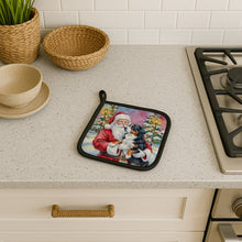 Load image into Gallery viewer, Bernese Mountain Dog with Santa Claus Pair of Pot Holders