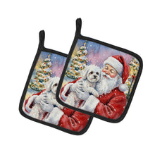 Load image into Gallery viewer, Bichon Frise with Santa Claus Pair of Pot Holders