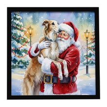 Load image into Gallery viewer, Borzoi/ with Santa Claus Framed Metal Print